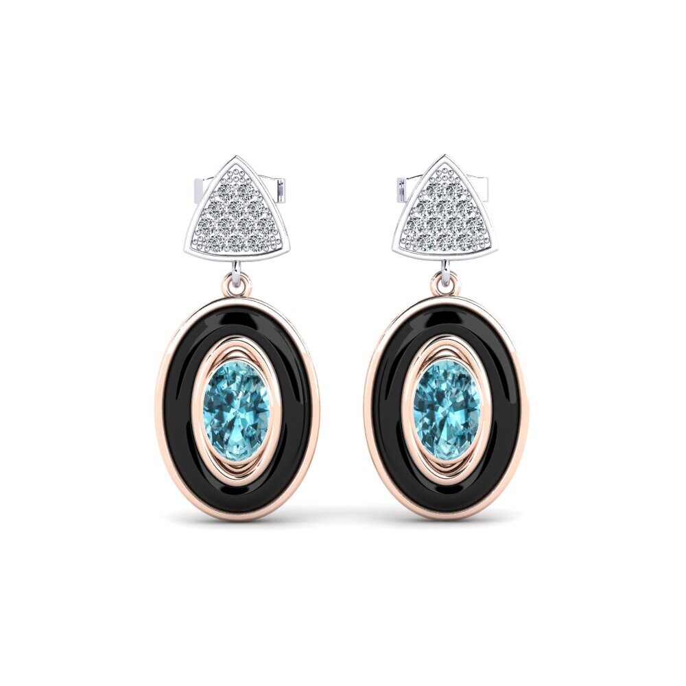 14ct Rose & White Gold Blue Zircon Women's Earring Trierty