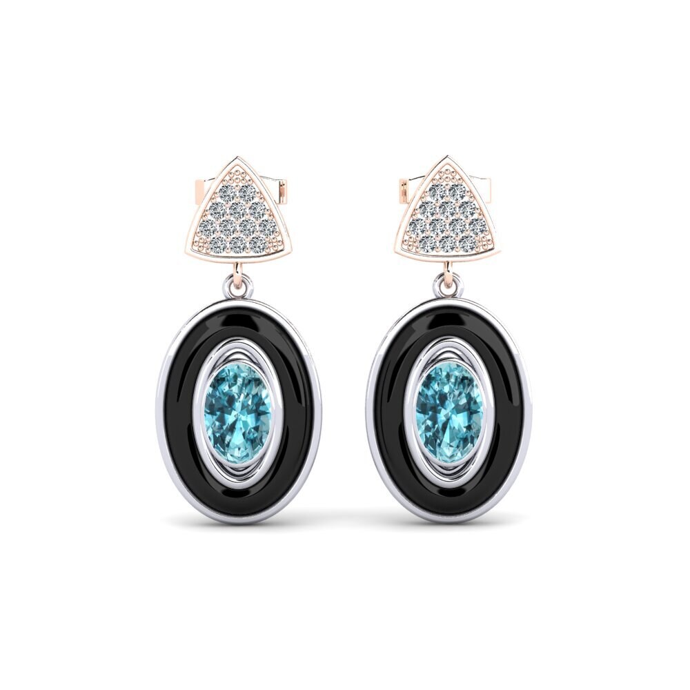 14ct White & Rose Gold Blue Zircon Women's Earring Trierty