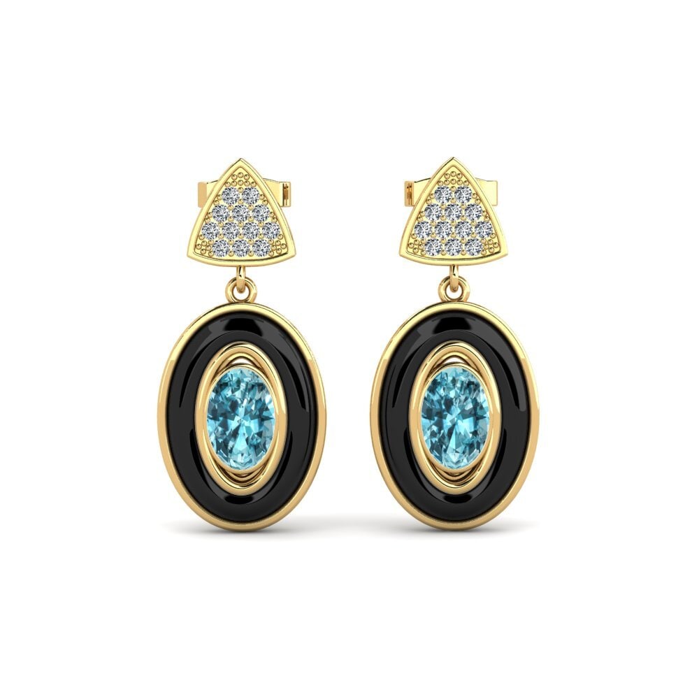 14ct Yellow Gold Blue Zircon Women's Earring Trierty