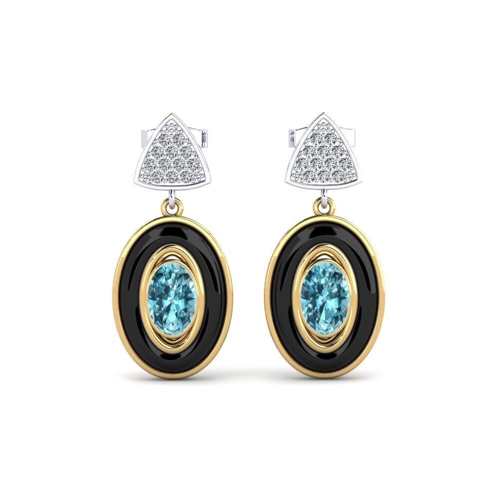 14ct Yellow & White Gold Blue Zircon Women's Earring Trierty