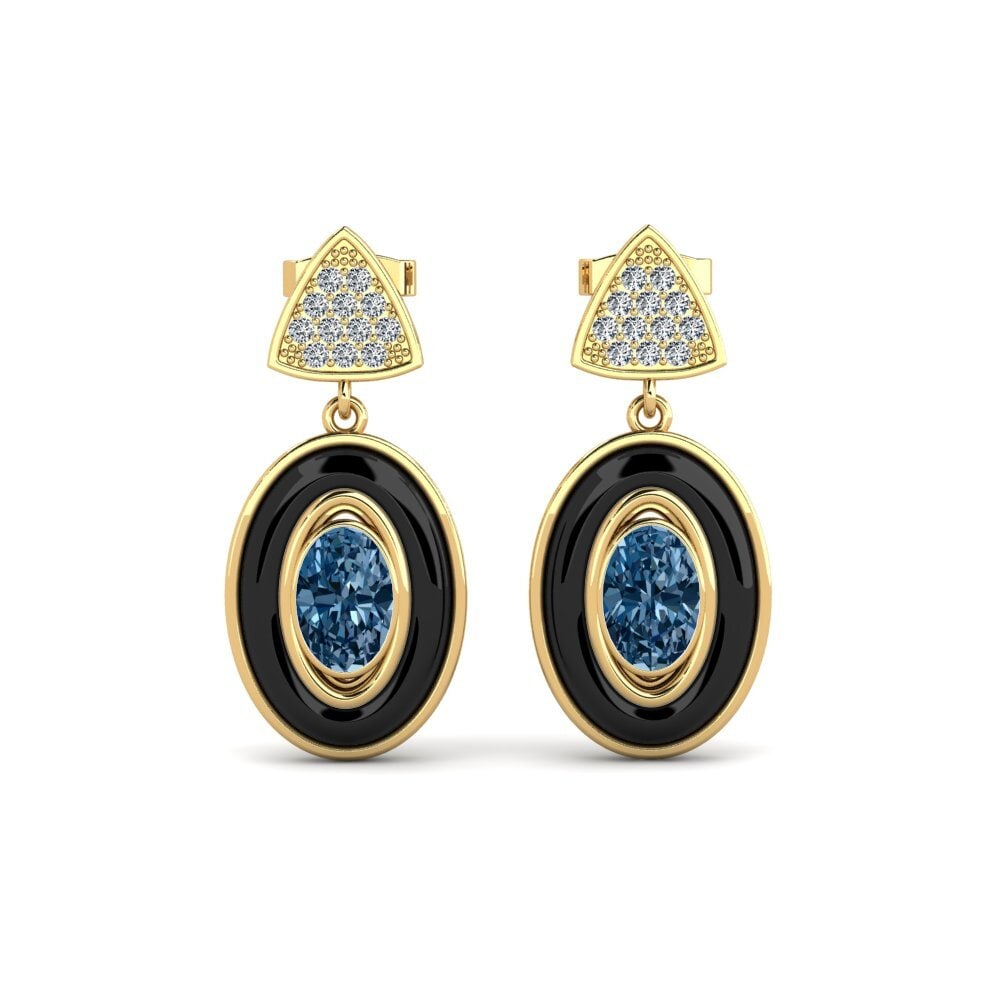 9ct Yellow Gold Blue Diamond Women's Earring Trierty