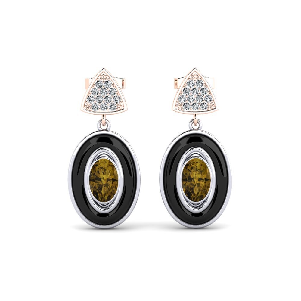 14ct White & Rose Gold Brown Zircon Women's Earring Trierty