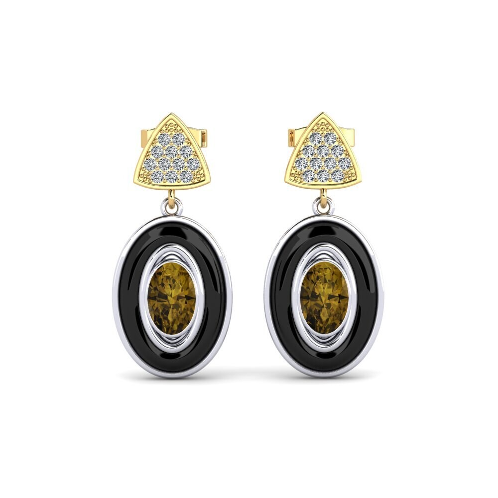 9ct White & Yellow Gold Brown Zircon Women's Earring Trierty