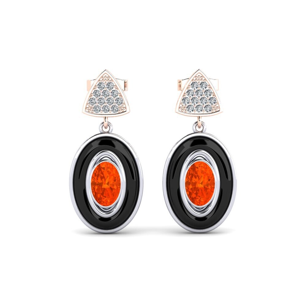14ct White & Rose Gold Fire Opal Women's Earring Trierty