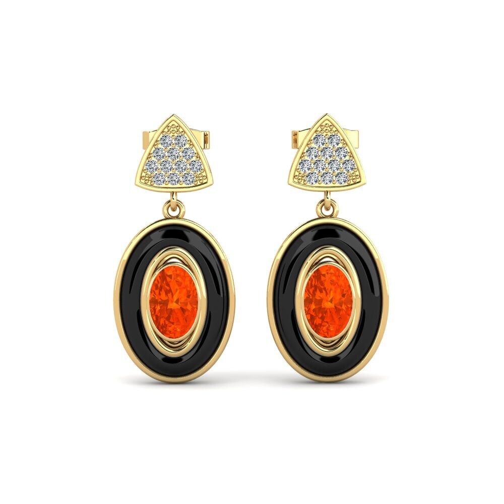 14ct Yellow Gold Fire Opal Women's Earring Trierty