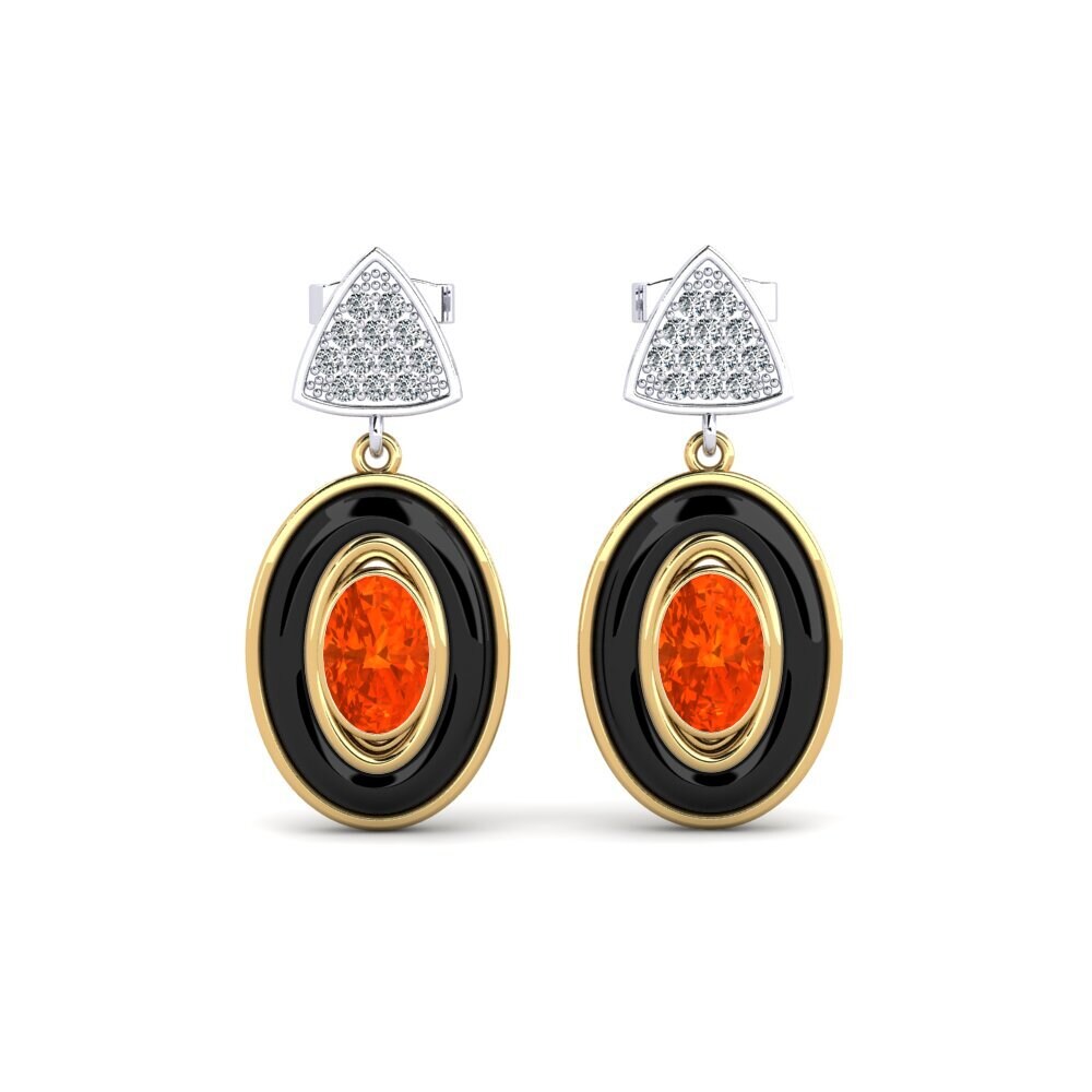 14ct Yellow & White Gold Fire Opal Women's Earring Trierty
