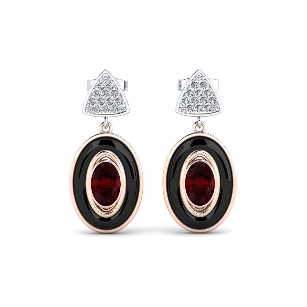 14ct Rose & White Gold Garnet Women's Earring Trierty