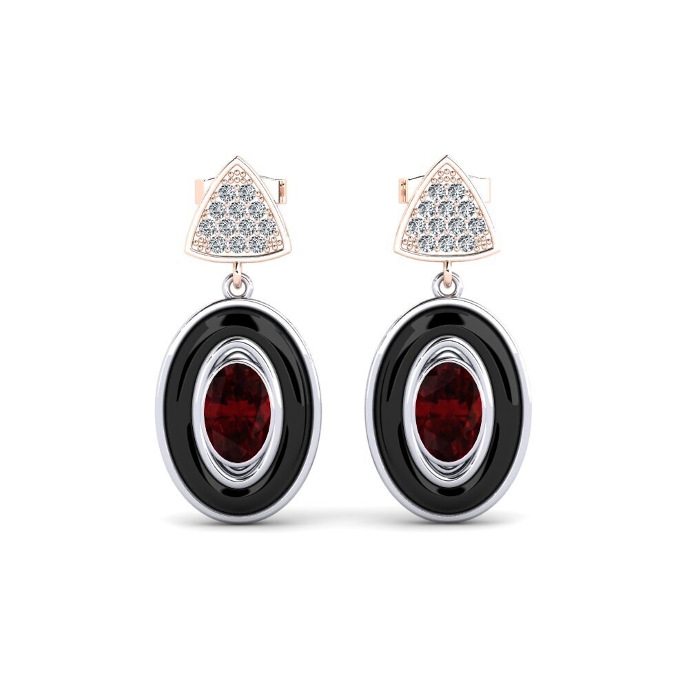 14ct White & Rose Gold Garnet Women's Earring Trierty