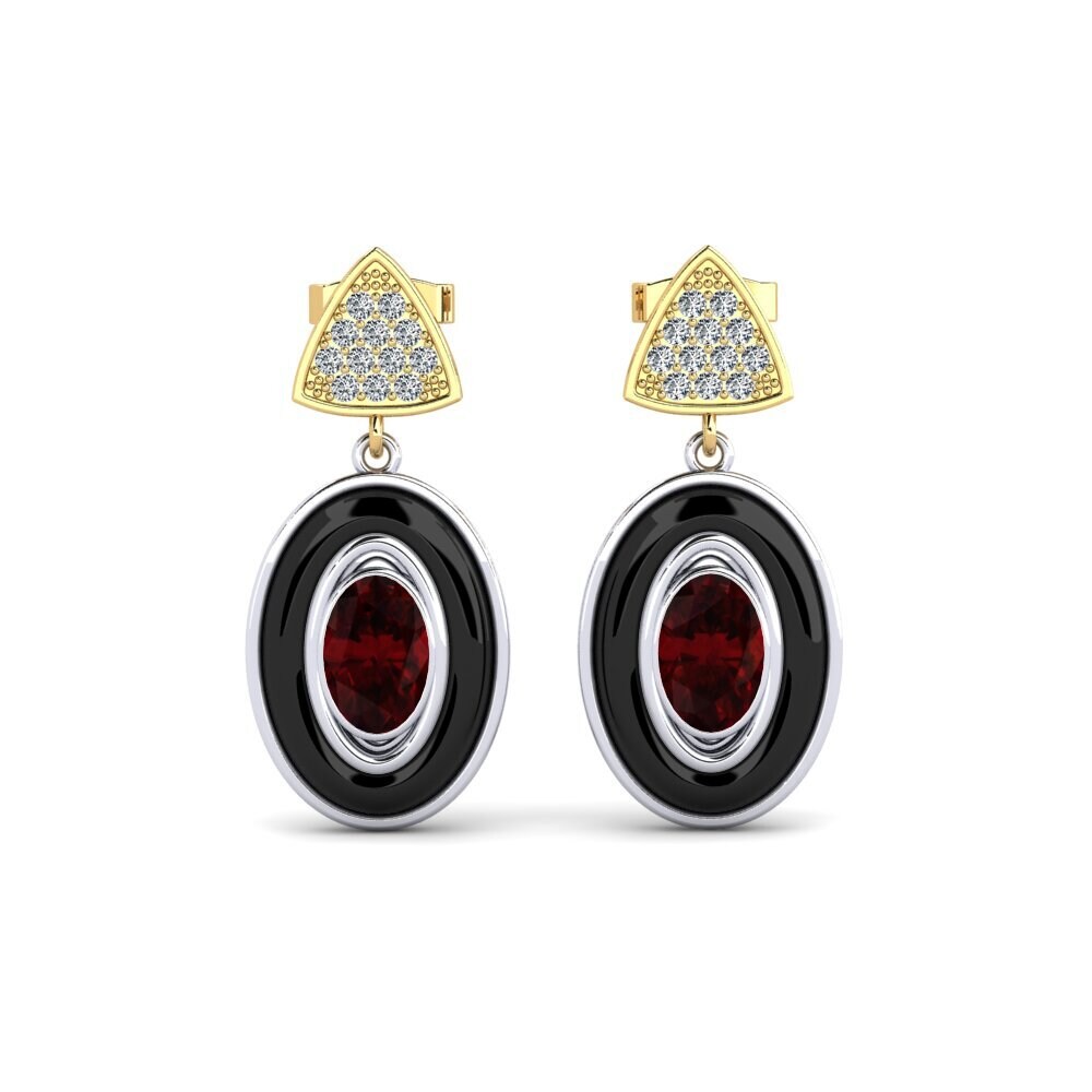 9ct White & Yellow Gold Garnet Women's Earring Trierty