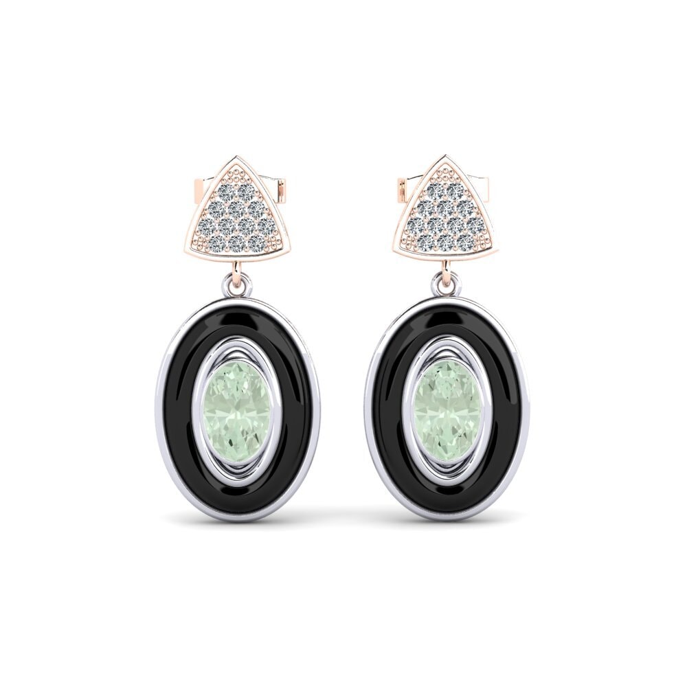 14ct White & Rose Gold Green Amethyst Women's Earring Trierty