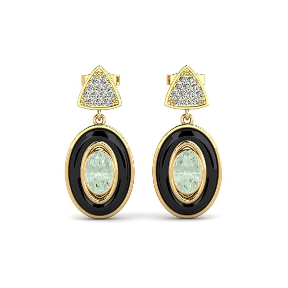 14ct Yellow Gold Green Amethyst Women's Earring Trierty