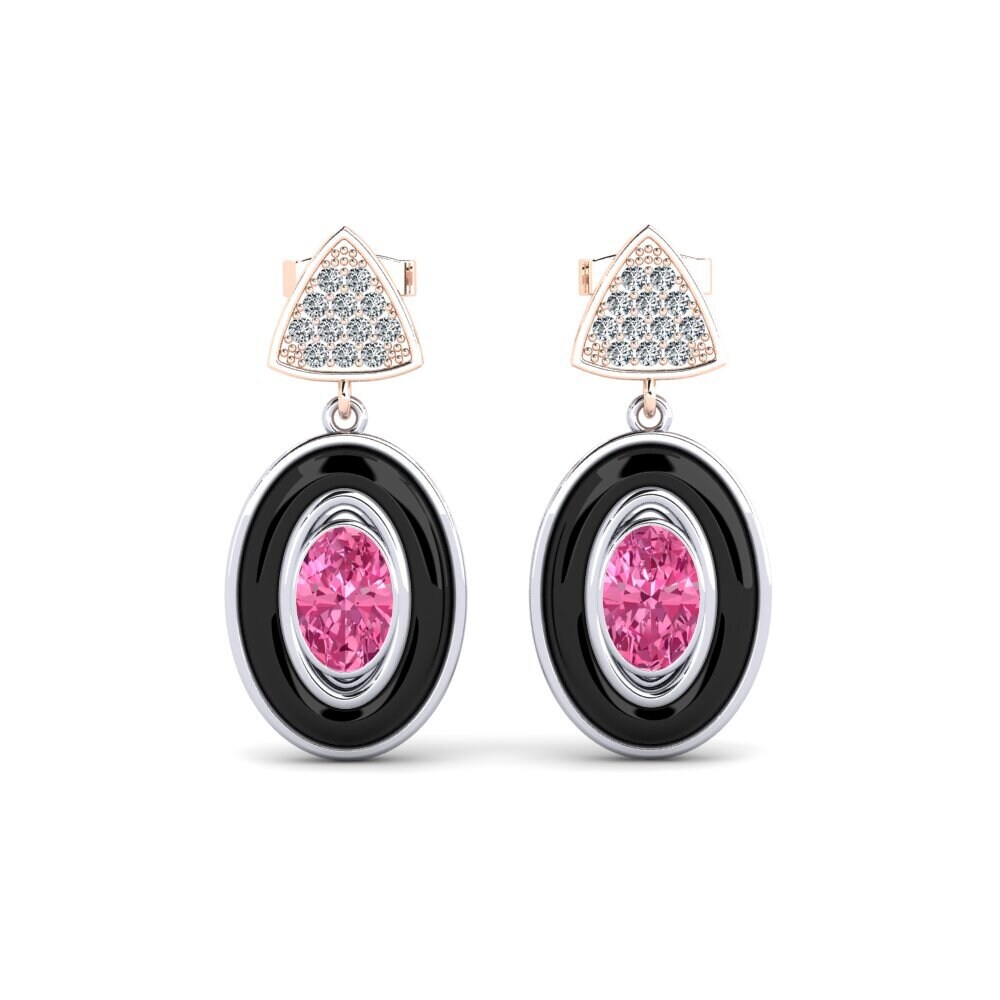 14ct White & Rose Gold Pink Tourmaline Women's Earring Trierty