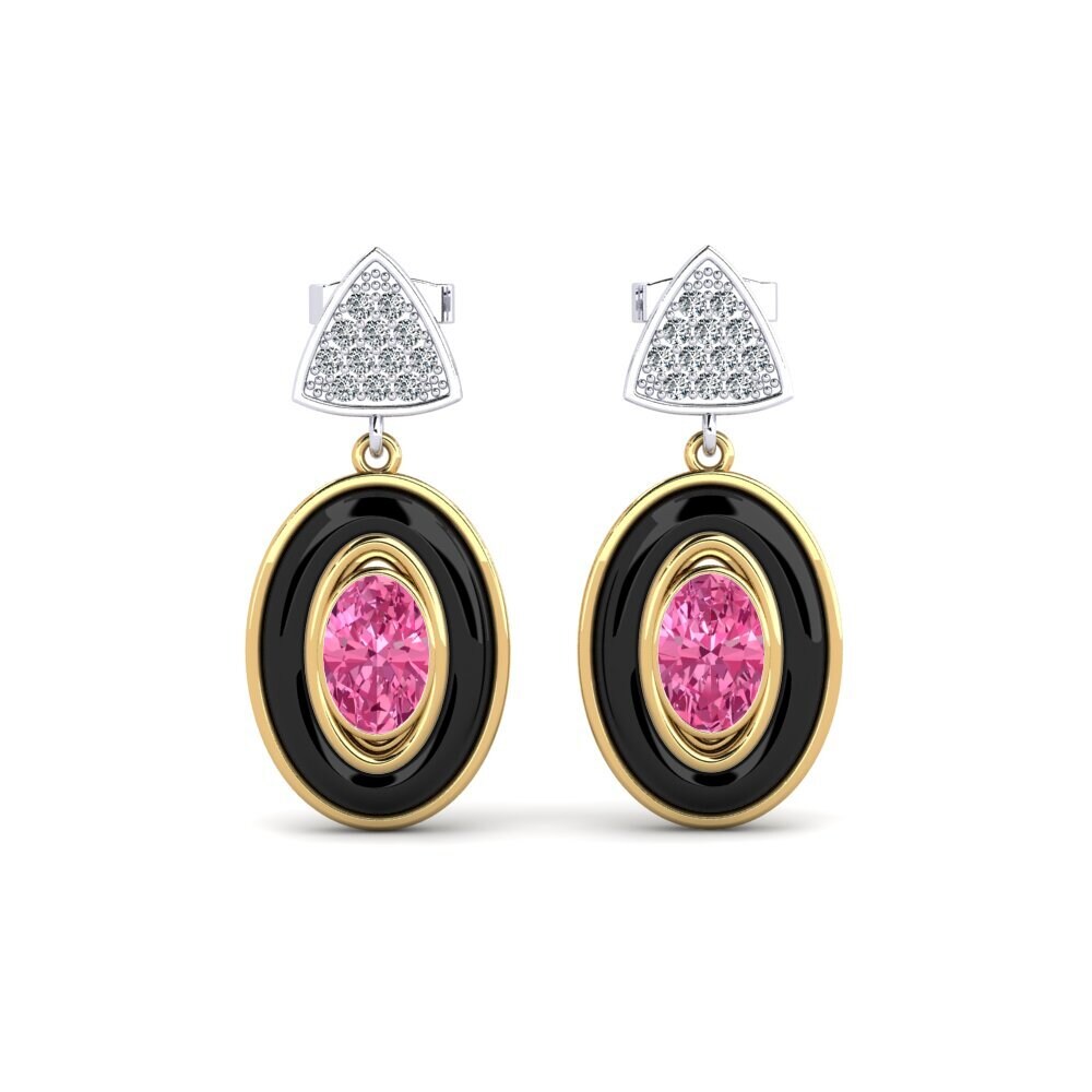 14ct Yellow & White Gold Pink Tourmaline Women's Earring Trierty