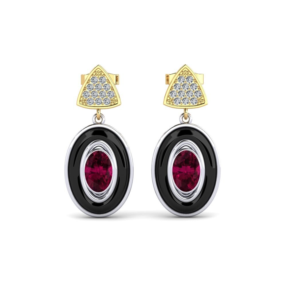 14ct White & Yellow Gold Rhodolite Garnet Women's Earring Trierty