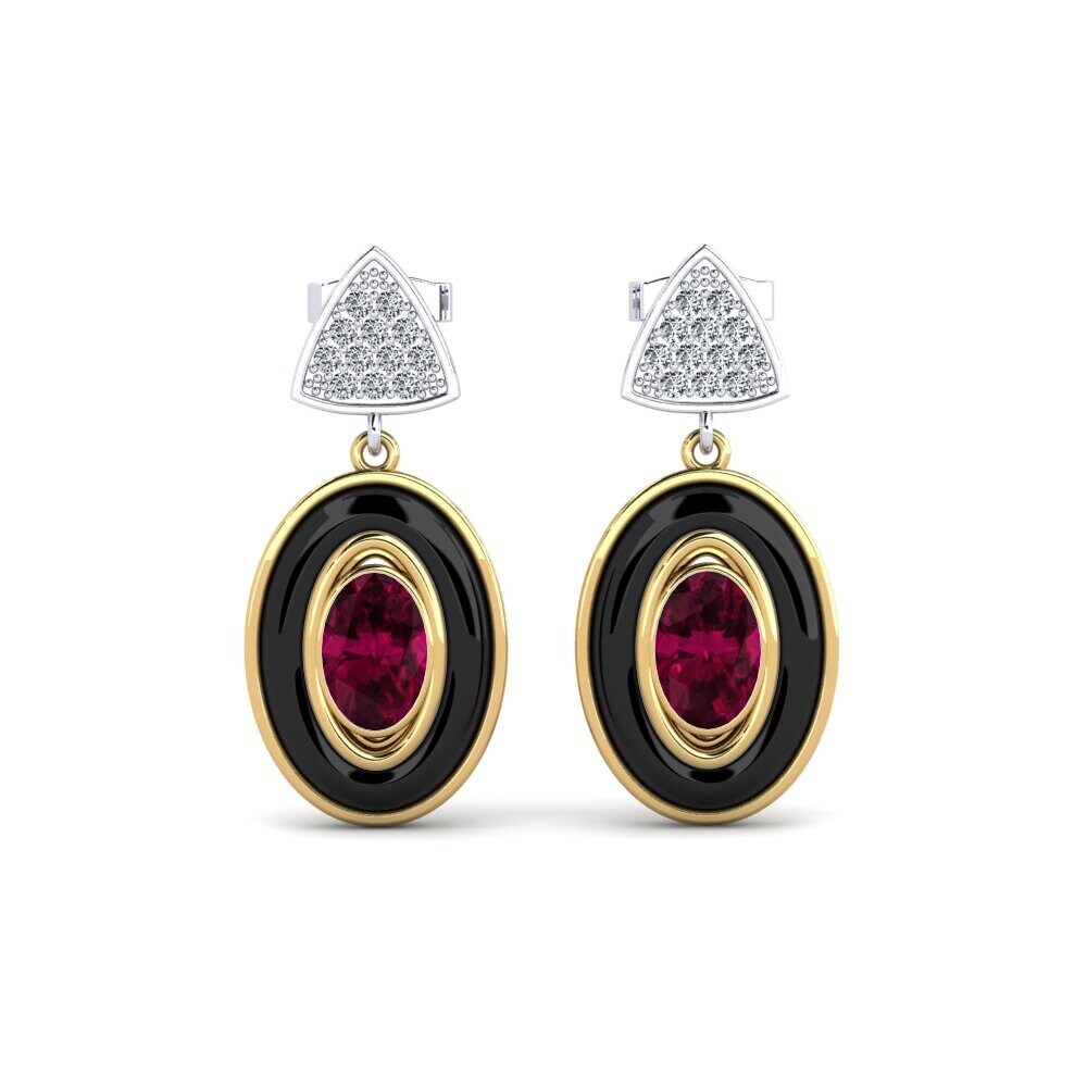 18ct Yellow & White Gold Rhodolite Garnet Women's Earring Trierty