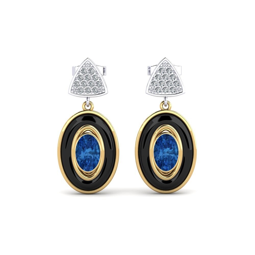 9ct Yellow & White Gold Dark Blue Zirconia Women's Earring Trierty
