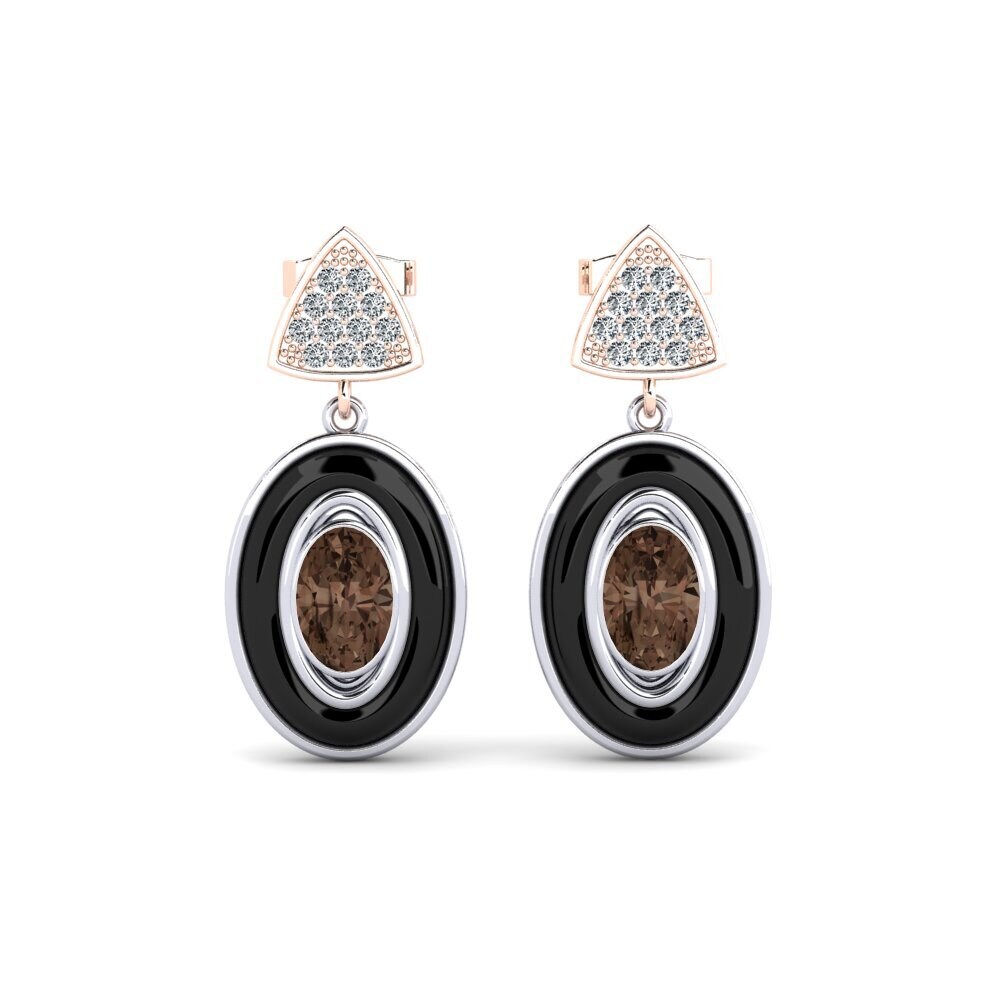 14ct White & Rose Gold Smoky Quartz Women's Earring Trierty