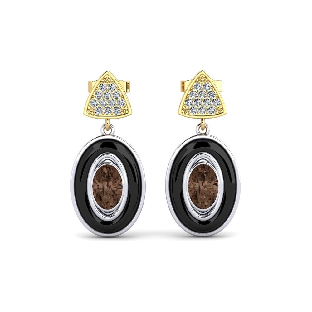 9ct White & Yellow Gold Smoky Quartz Women's Earring Trierty