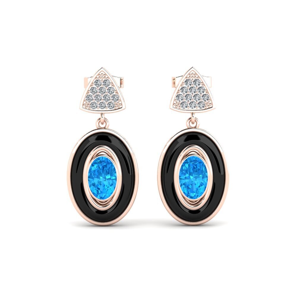 9ct Rose Gold Blue Topaz Women's Earring Trierty