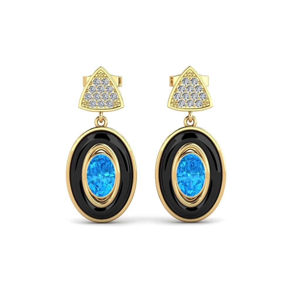 14ct Yellow Gold Blue Topaz Women's Earring Trierty