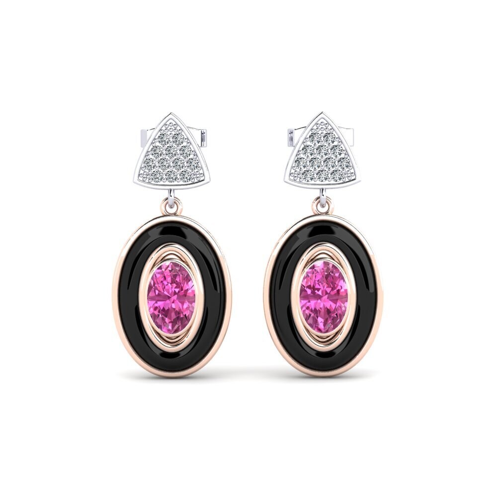 14ct Rose & White Gold Pink Topaz Women's Earring Trierty
