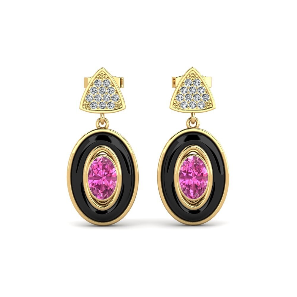 14ct Yellow Gold Pink Topaz Women's Earring Trierty