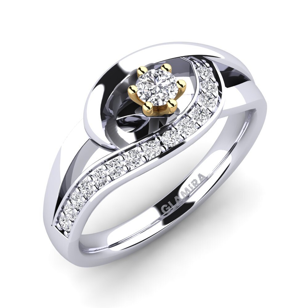 18k Oro Blanco & Amarillo Anillo de compromiso Trina 0.1 crt