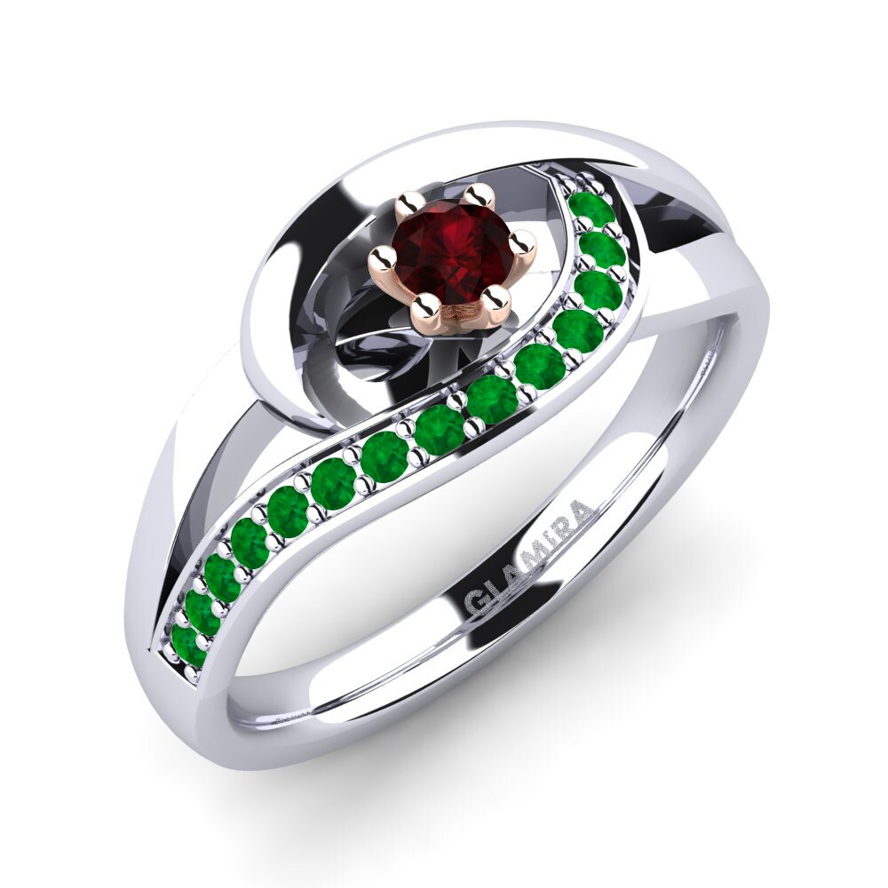 14K Wit & Rood Goud Granaat Verlovingsring Trina 0.1 crt