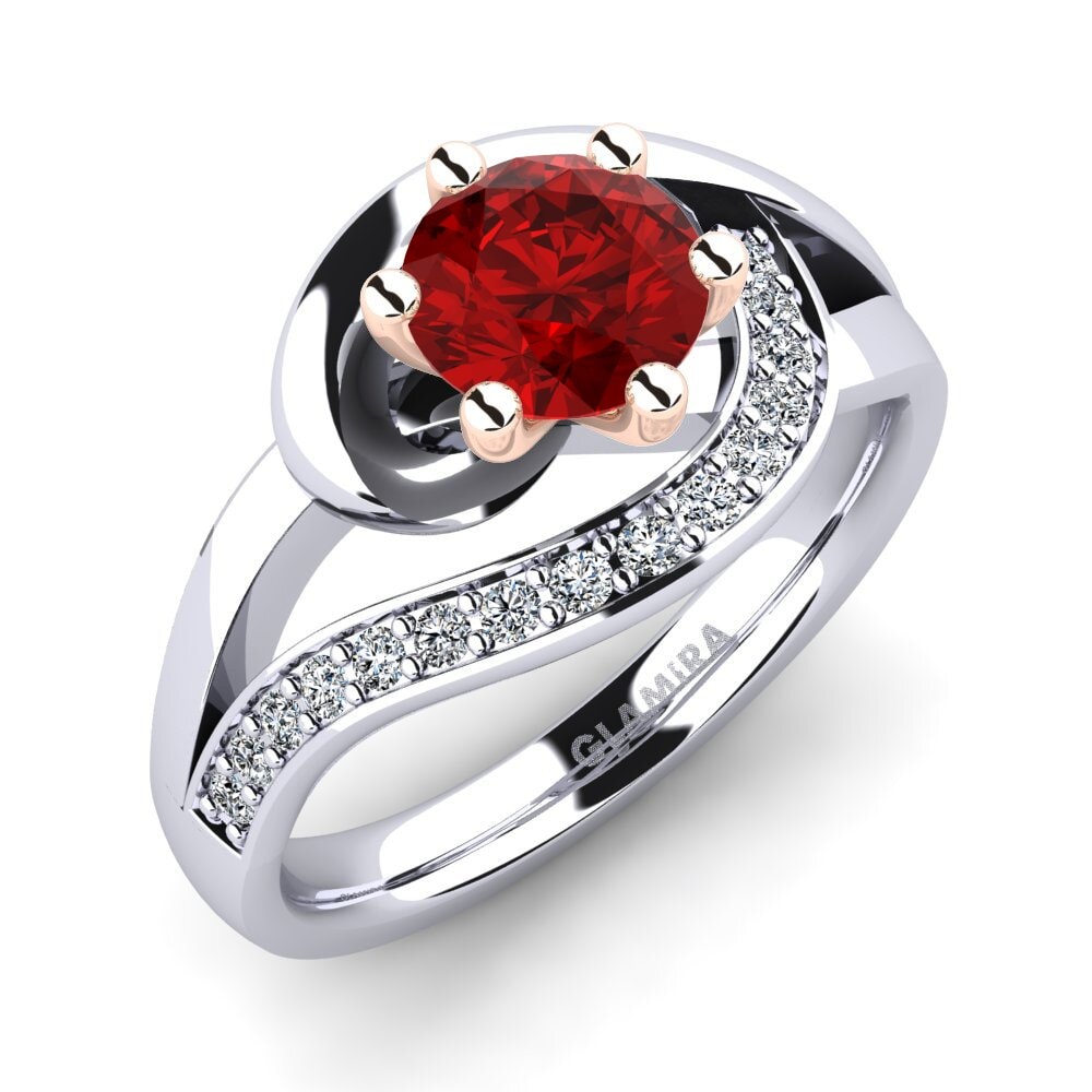 18ct White & Rose Gold Ruby (Lab Created) Engagement Ring Trina 0.8 crt