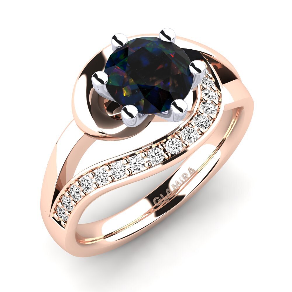9k Oro Rosa & Blanco Opalo Negro Anillo de compromiso Trina 1.0 crt