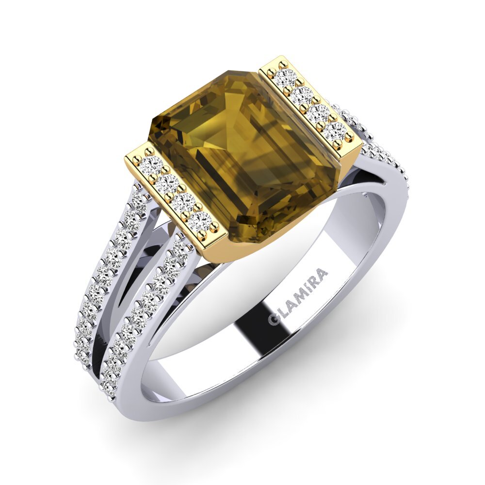 18ct White / Yellow Gold Brown Zircon Engagement Ring Trinetta