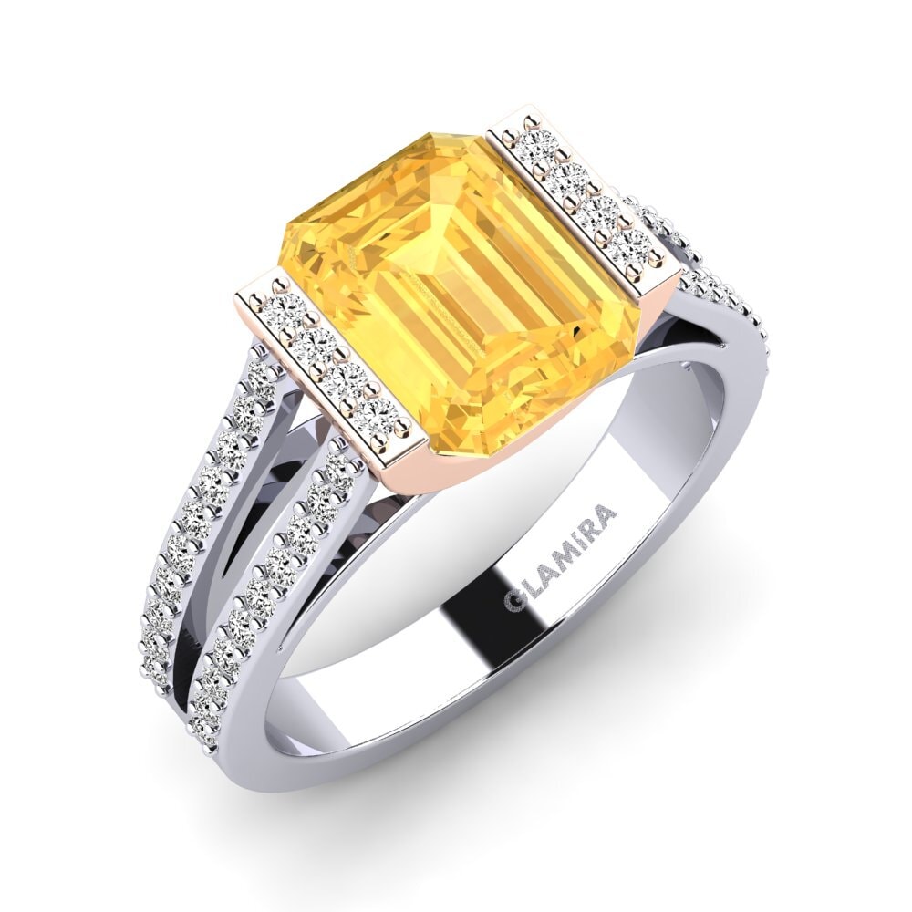 18k Oro Blanco & Rosa Citrino Anillo de compromiso Trinetta