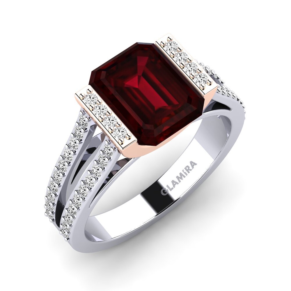 18k Oro Blanco & Rosa Granate Anillo de compromiso Trinetta