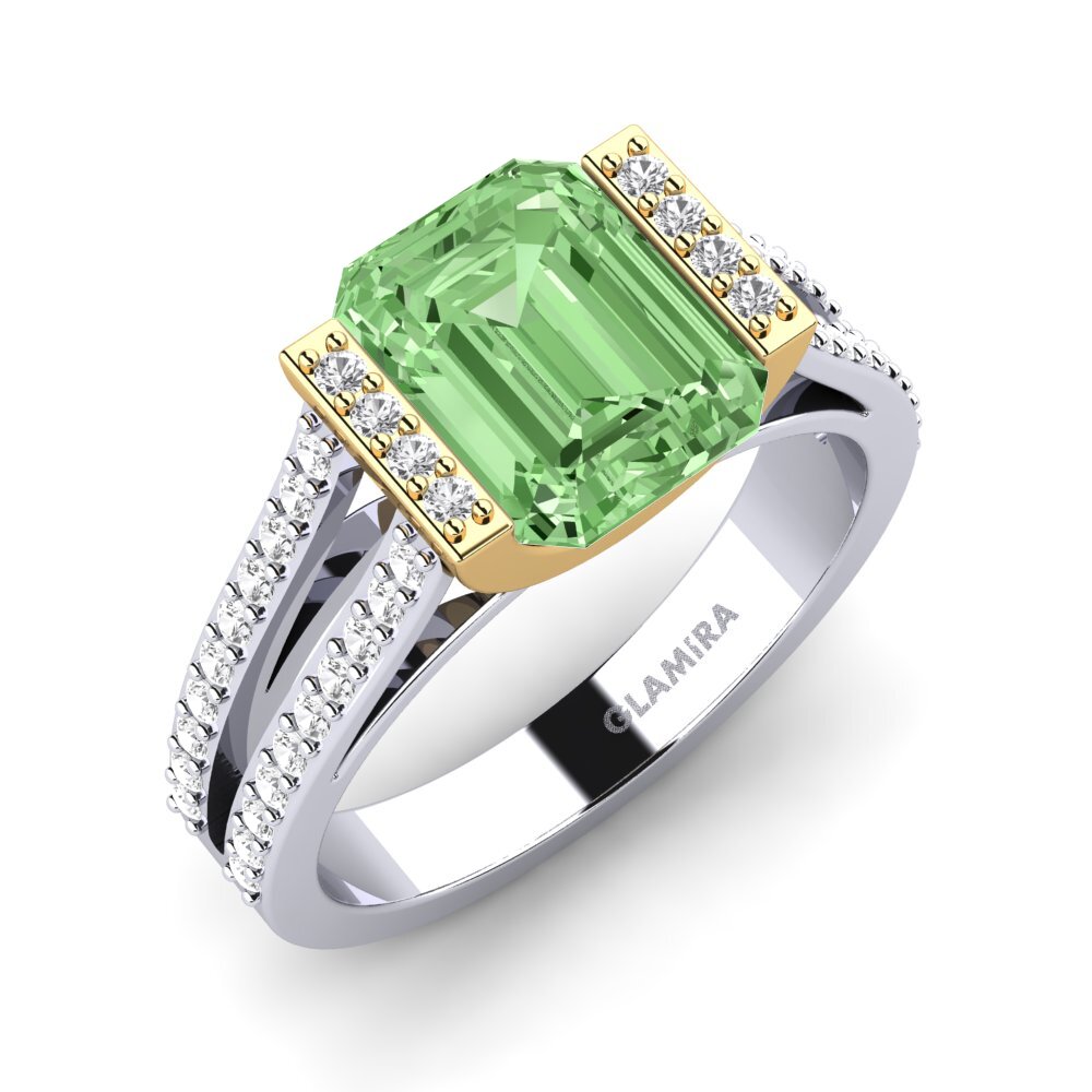 18ct White / Yellow Gold Green Diamond Engagement Ring Trinetta