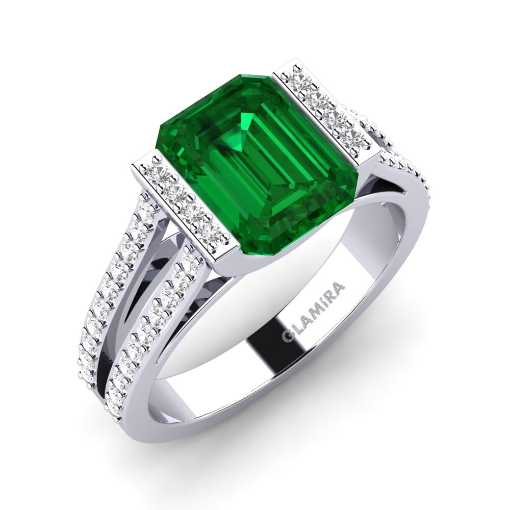 White Silver Emerald (Lab Created) Engagement Ring Trinetta