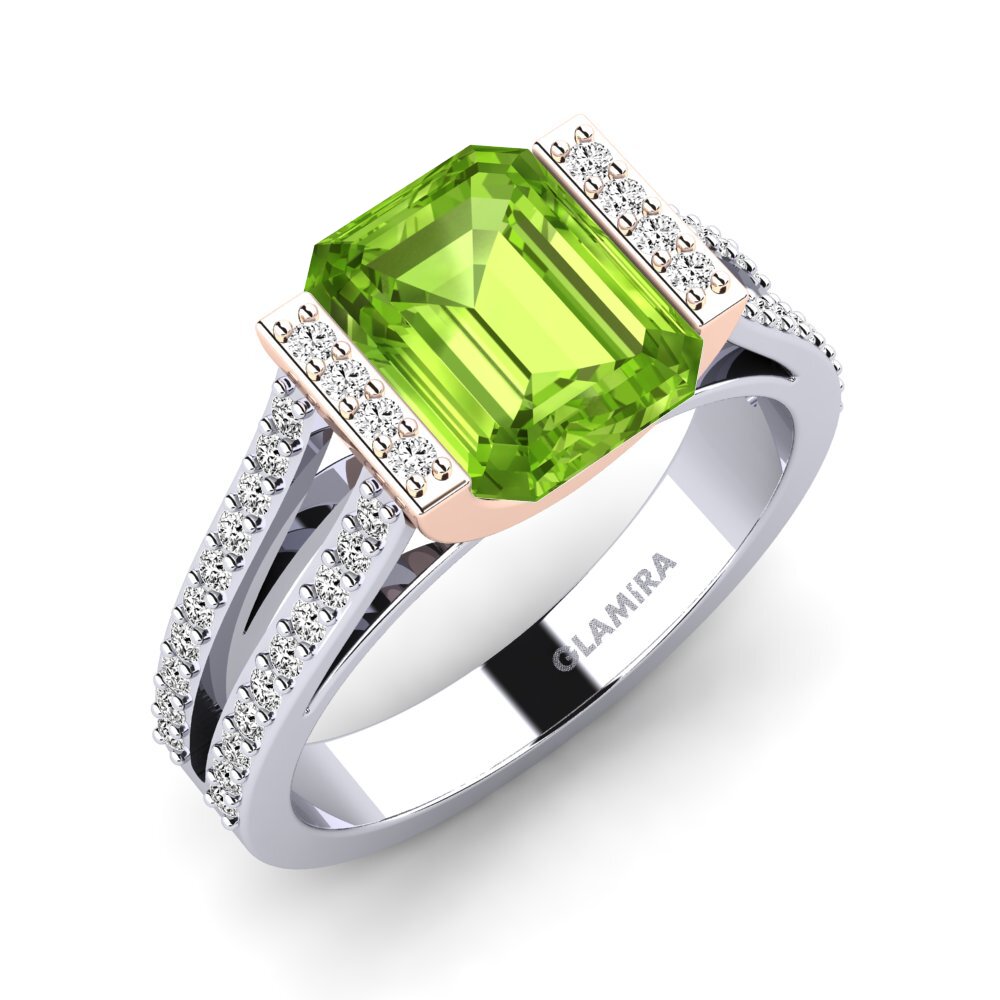 18ct White / Rose Gold Peridot Engagement Ring Trinetta