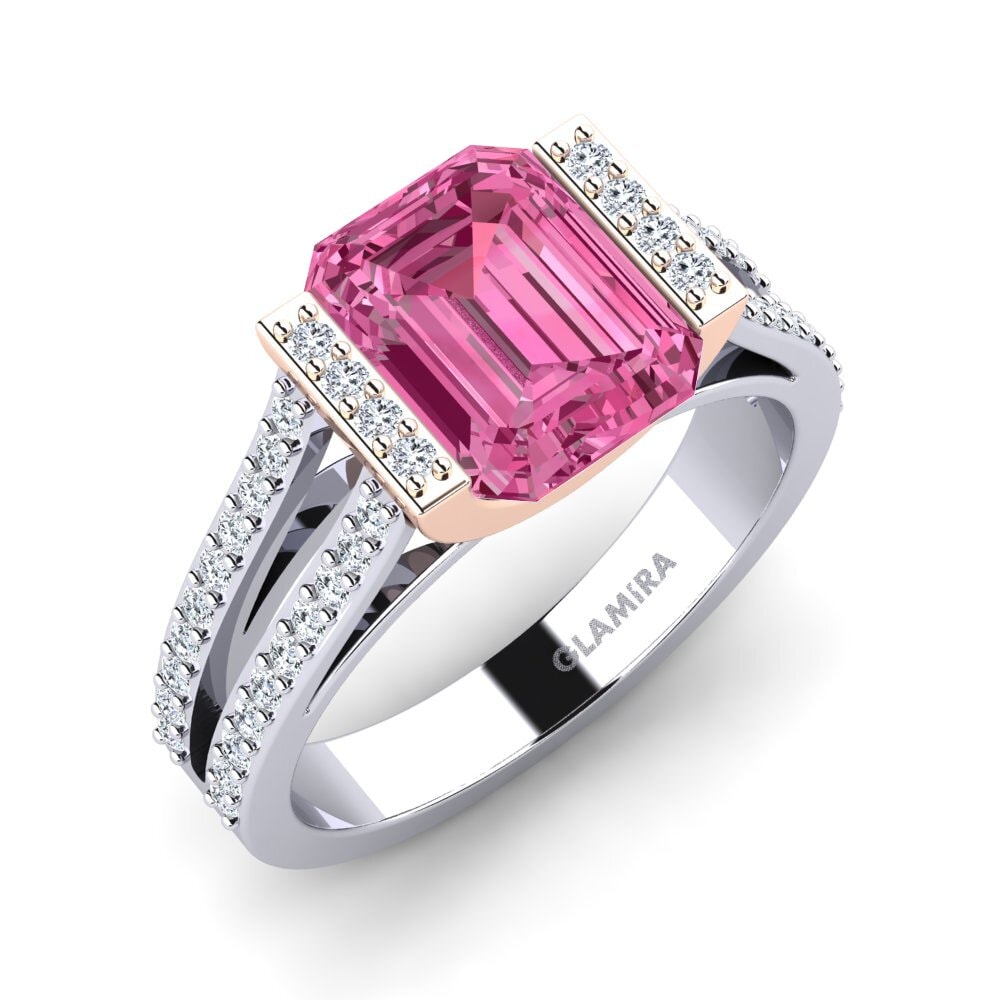 14ct White & Rose Gold Pink Tourmaline Engagement Ring Trinetta
