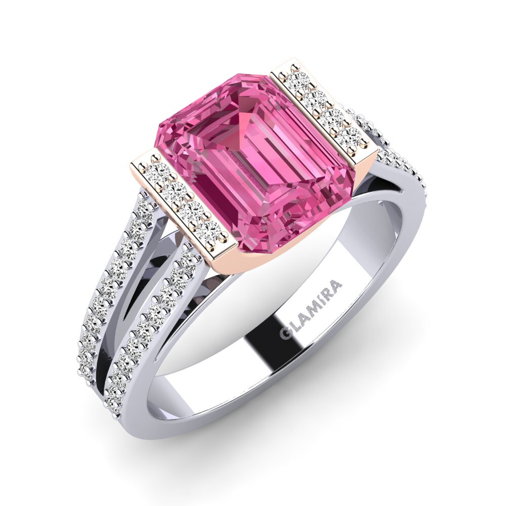 18k Oro Blanco & Rosa Turmalina rosa Anillo de compromiso Trinetta