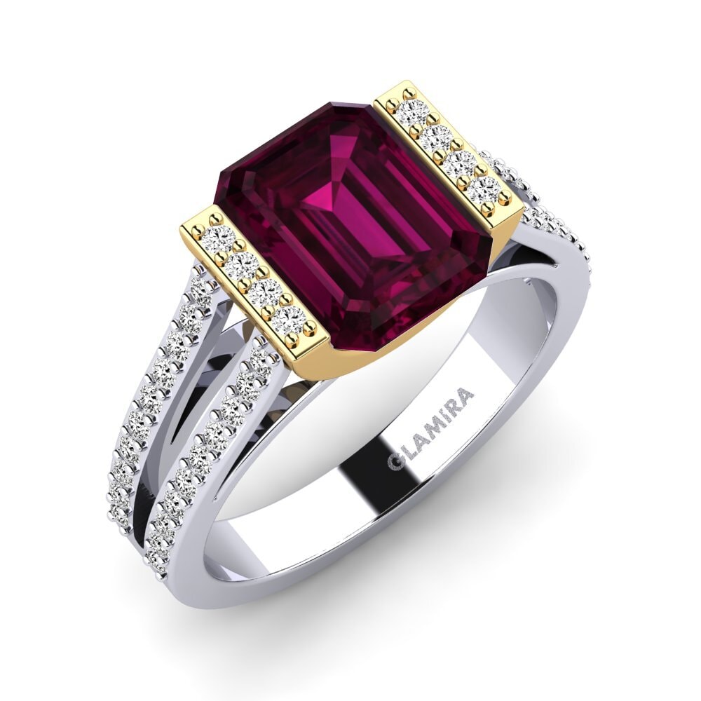 18ct White / Yellow Gold Rhodolite Garnet Engagement Ring Trinetta