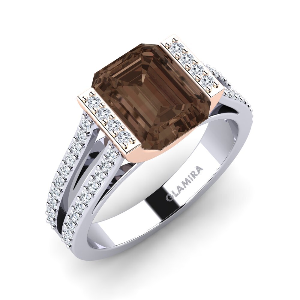 9ct White & Rose Gold Smoky Quartz Engagement Ring Trinetta