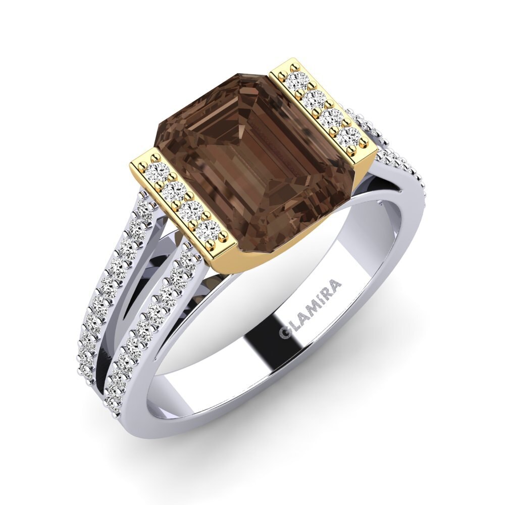 18ct White / Yellow Gold Smoky Quartz Engagement Ring Trinetta