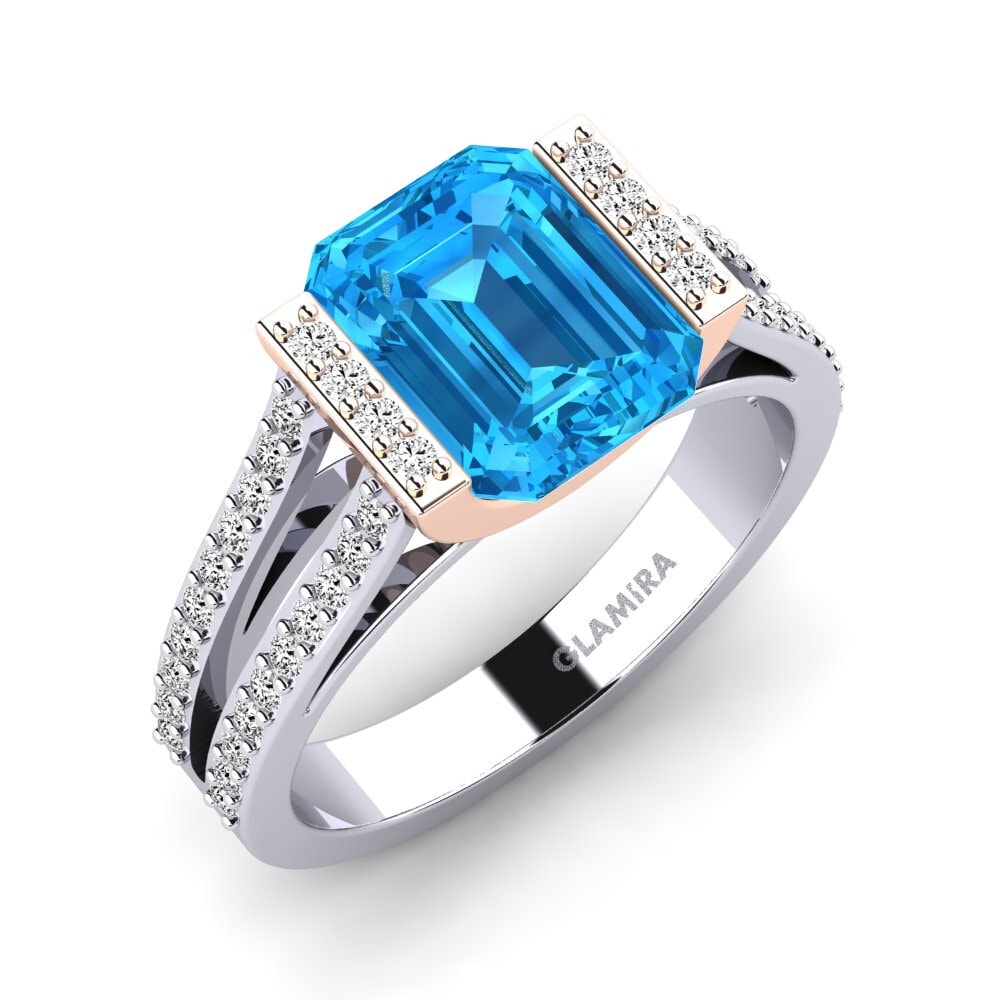18ct White / Rose Gold Blue Topaz Engagement Ring Trinetta
