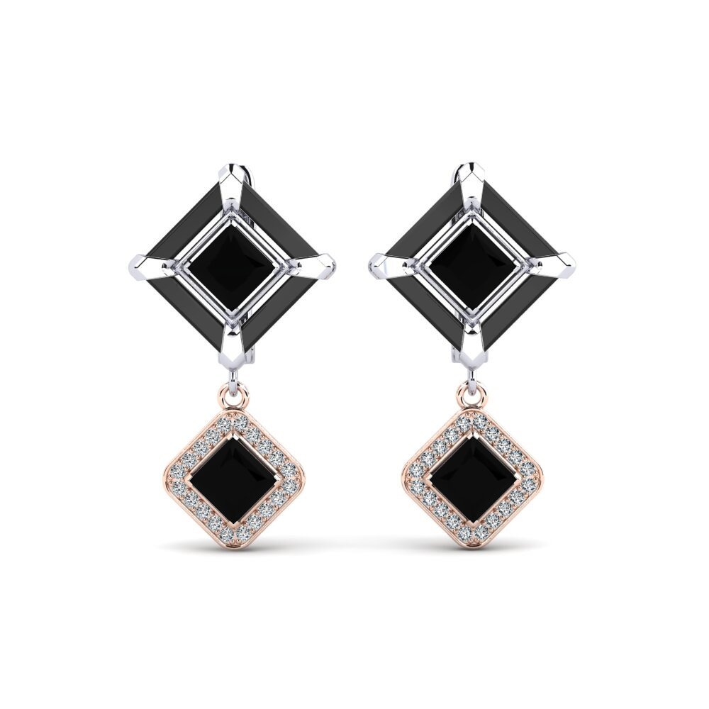 14ct White & Rose Gold Black Onyx Women's Earring Trudies