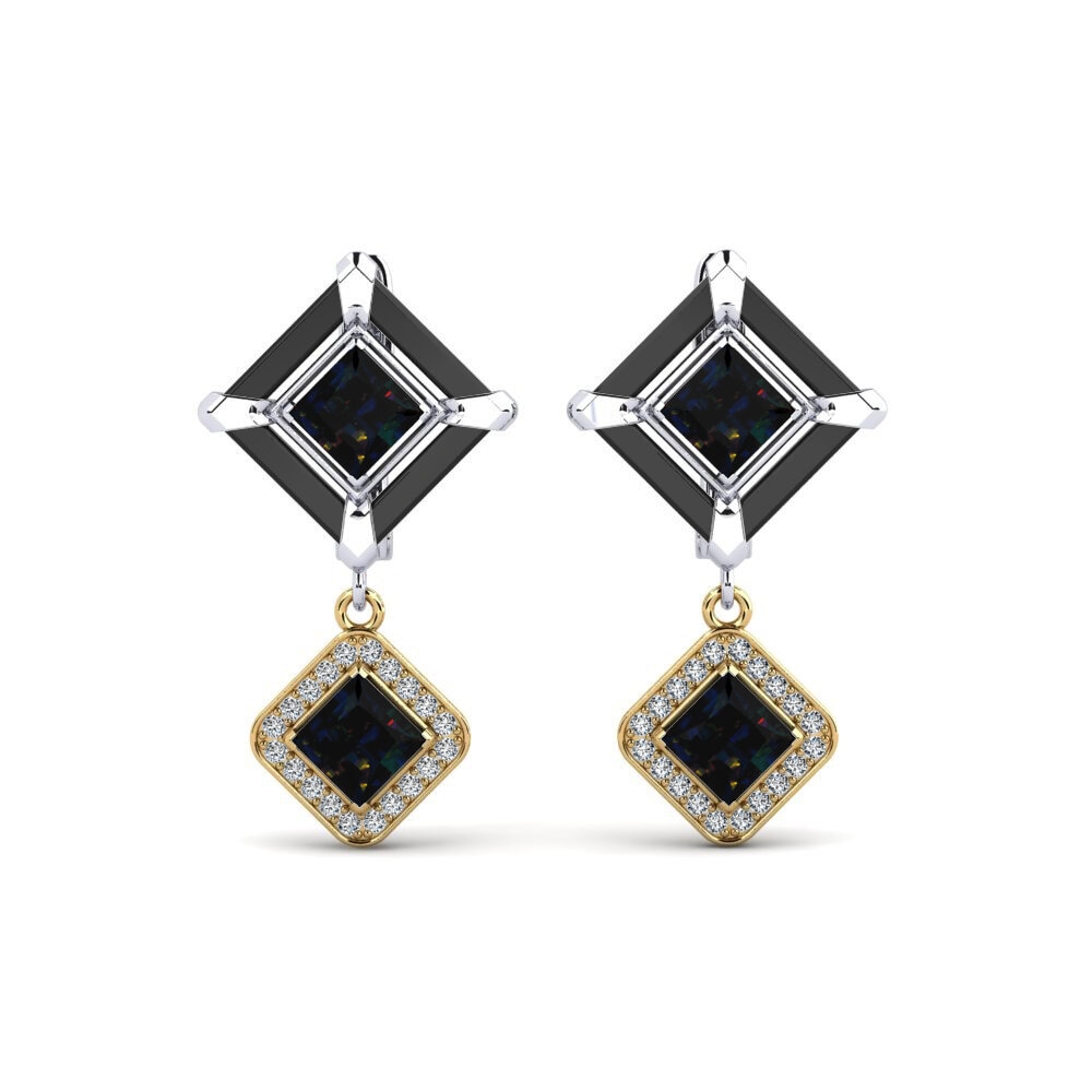 14ct White & Yellow Gold Black Opal Women's Earring Trudies