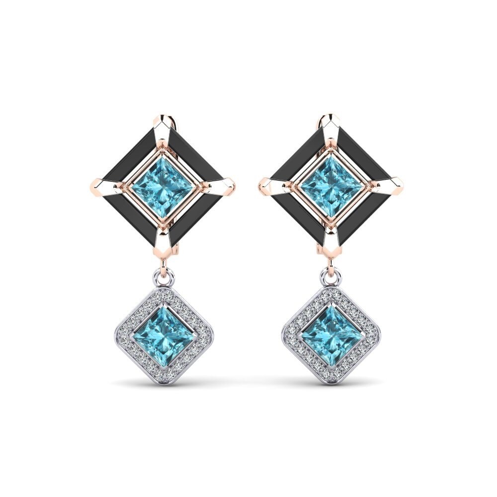 14ct Rose & White Gold Blue Zircon Women's Earring Trudies