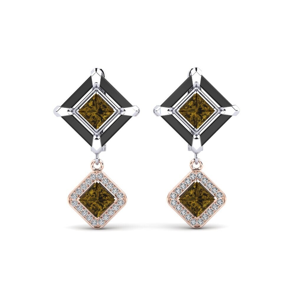 14ct White & Rose Gold Brown Zircon Women's Earring Trudies