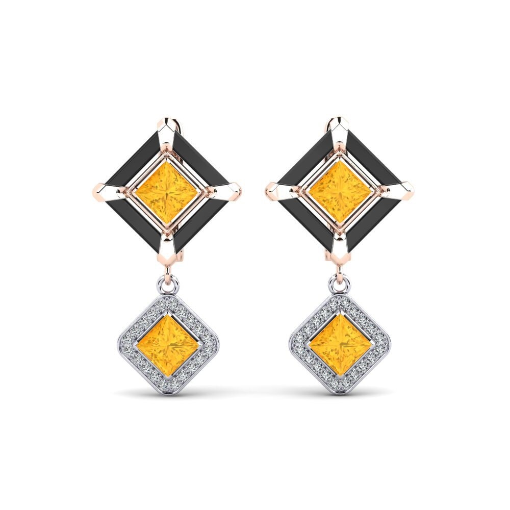 Pendientes 14k Oro Rosa & Blanco Citrino Cerámica