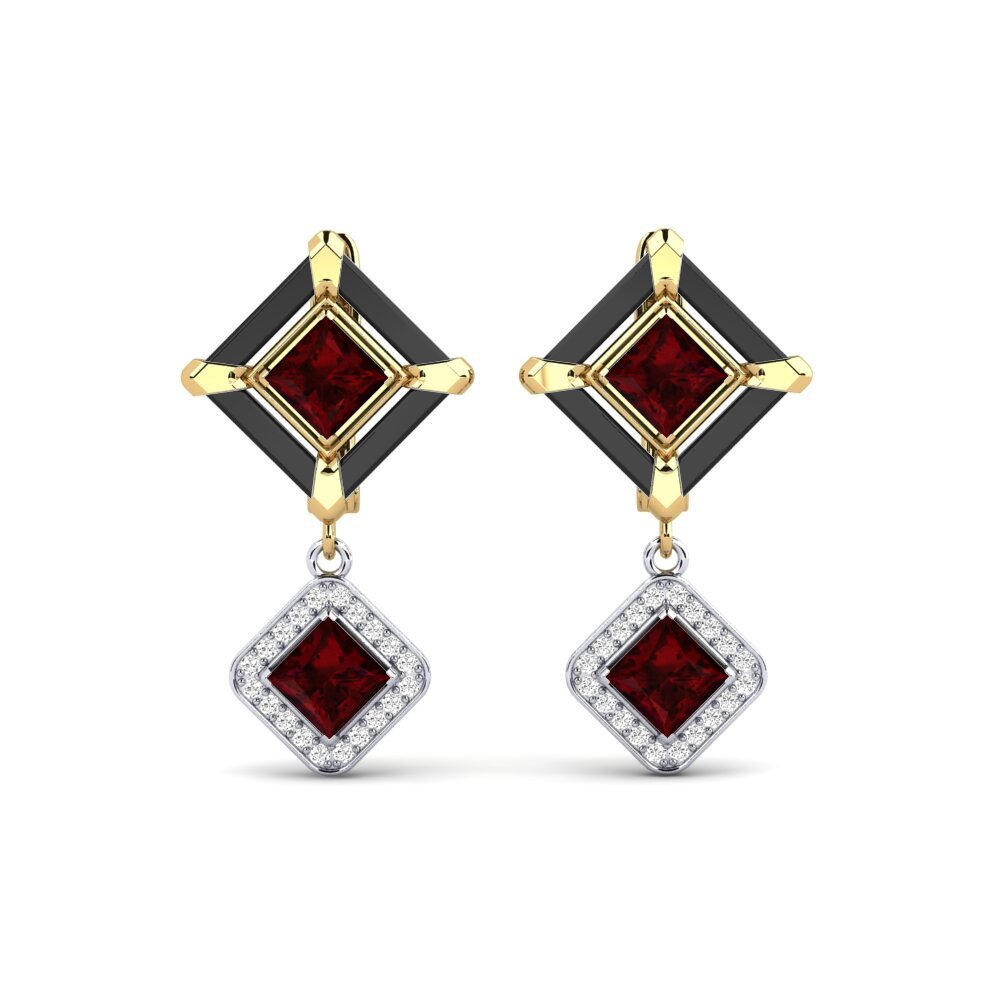14ct Yellow & White Gold Garnet Women's Earring Trudies