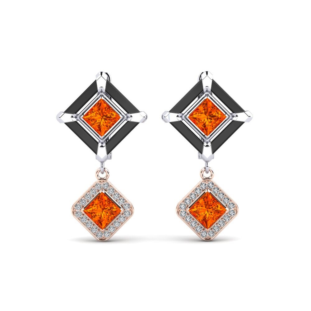 Ceramic Orange Sapphire 9K White & Rose Gold Diamond Earrings