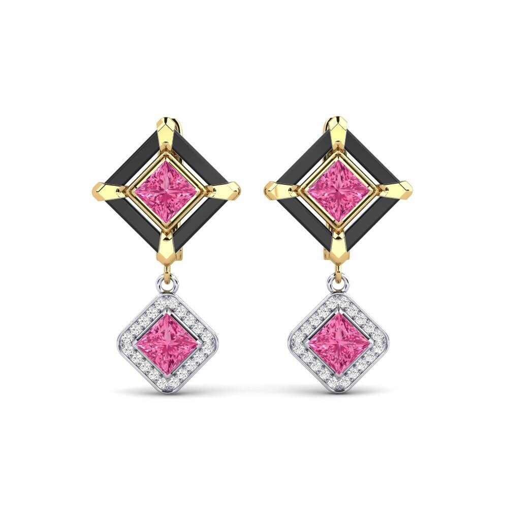 9ct Yellow / White Gold Pink Tourmaline Women's Earring Trudies